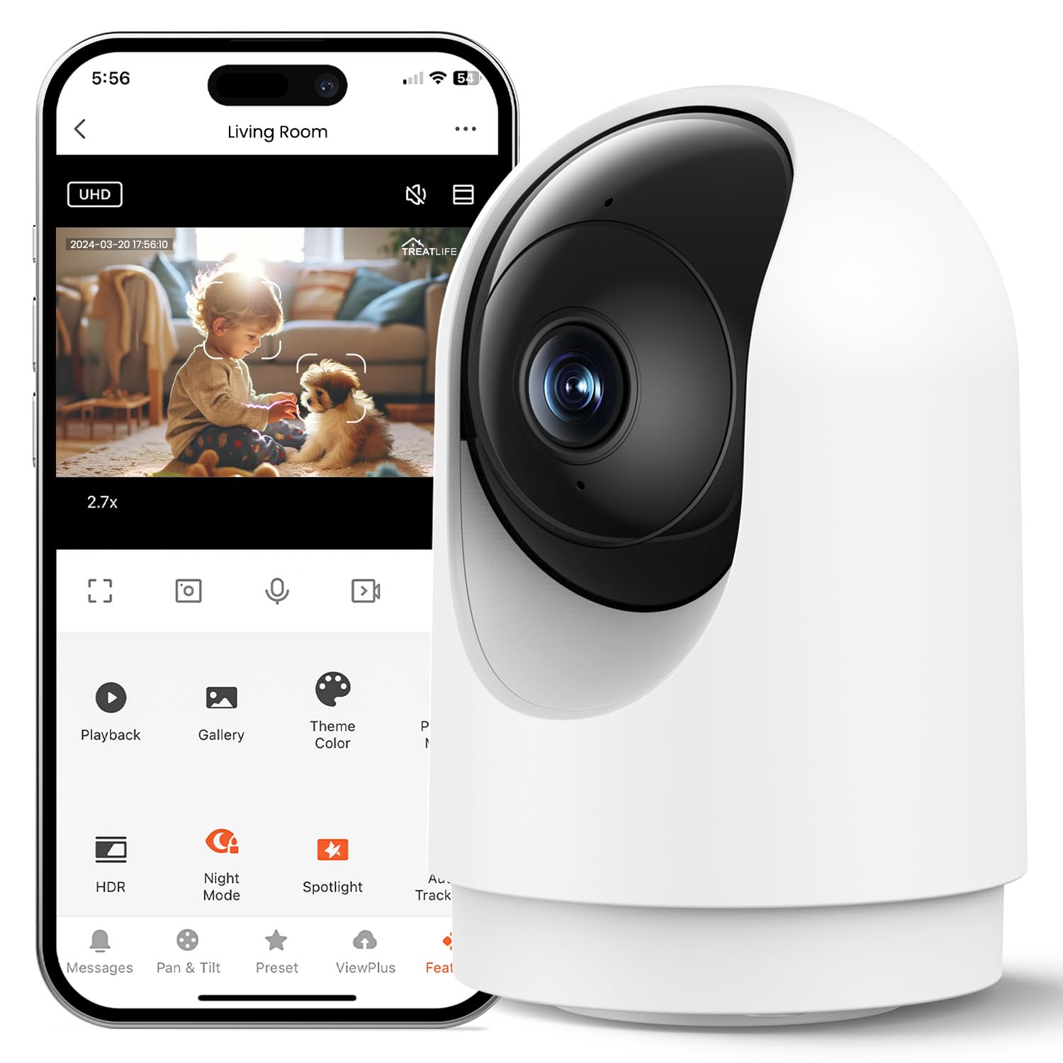 Treatlife 5Mp Ultra Hd 2.4G/5G Smart Security Camera For Baby Monitor, Dog Camera W/Motion Detection/Ai Tracking, 2 Way Audio, N