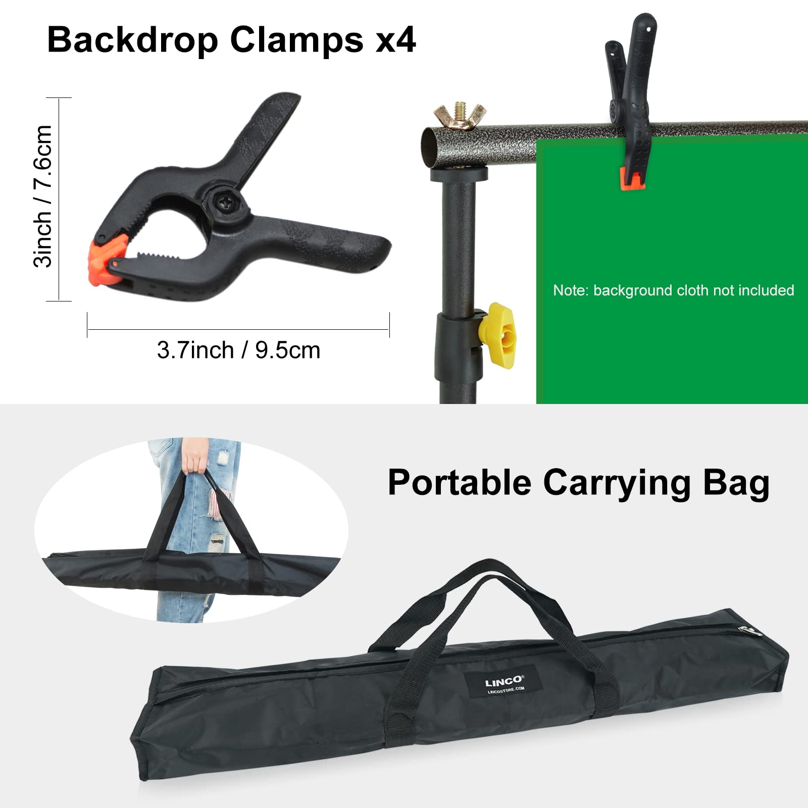 Linco Lincostore Backdrop Support Stand Kit 10X6.5Ft Adjustable Photography Studio Photo Background Support System With Carrying
