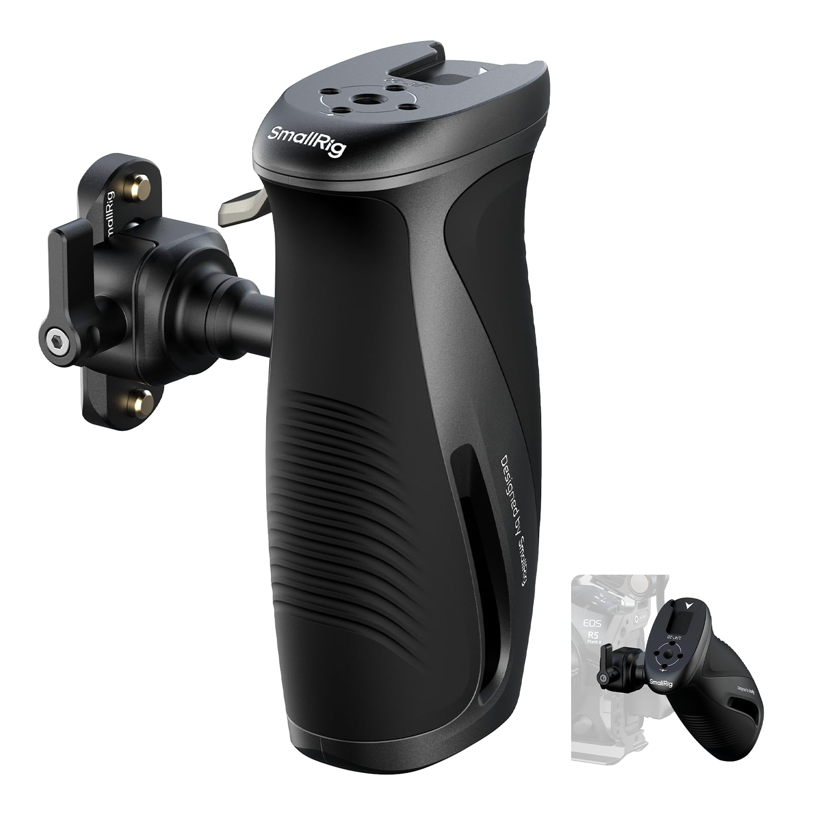 SMALLRIG Push-Button Rotating Side Handle with NATO Clamp, for Left and Right Hand, 360 Rotatable Side Handle with Anti-Slip Sil