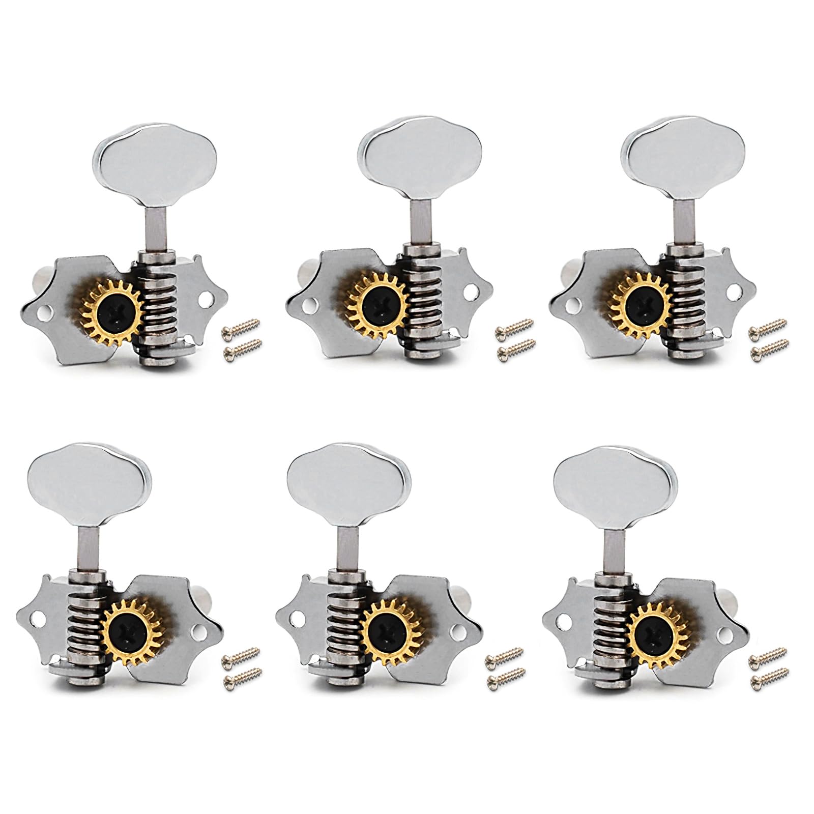 Saphue 3R3L 18:1 Gear Ratio Vintage Open Gear String Tuners Tuning Pegs Middle Hole For Classical Guitar Ukulele Chrome