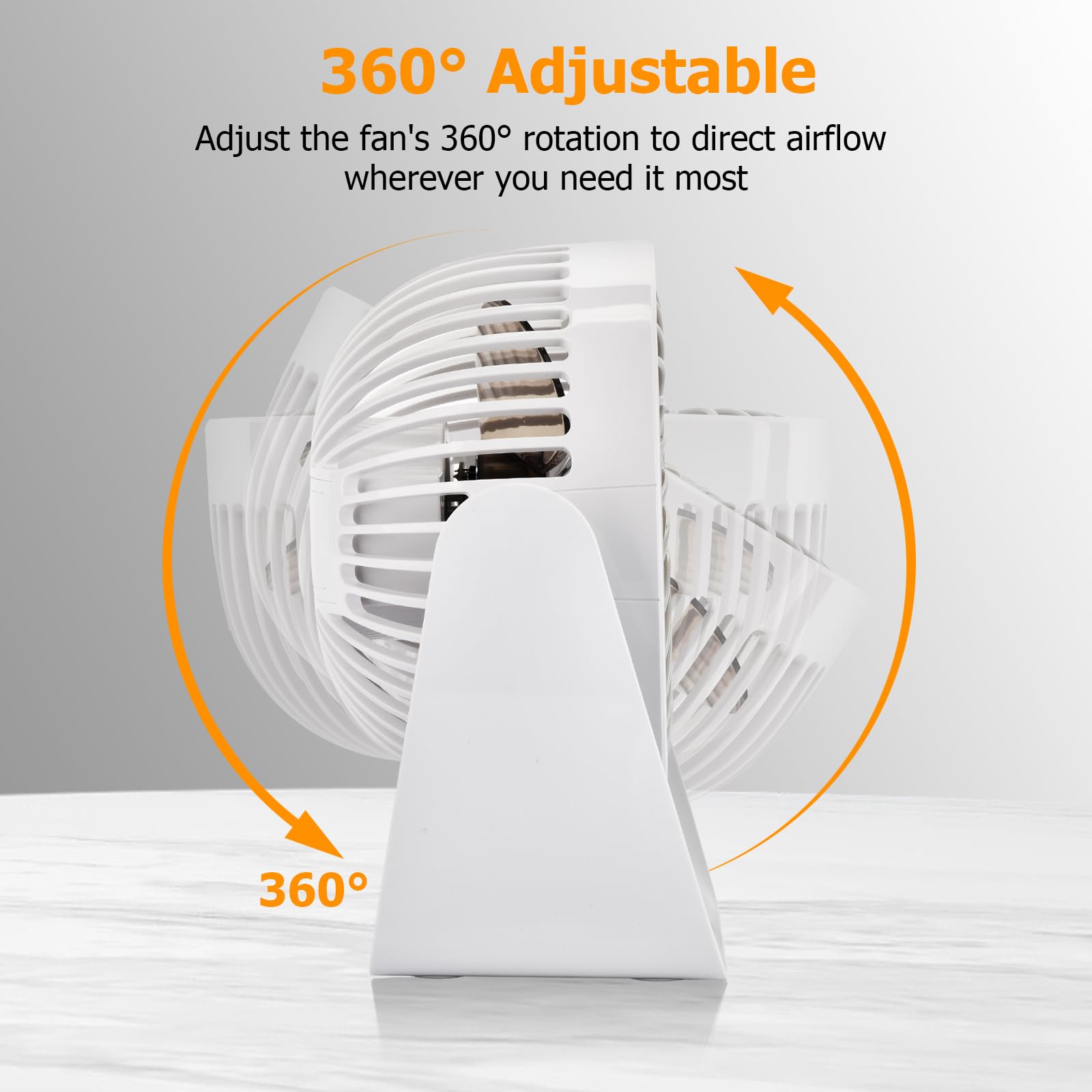 Desk Fan With Strong Airflow, 6.8 Inch Quiet Small Portable Table Fan, Brushless Motor, 3 Speed Settings, 360 Adjustable Tilt He
