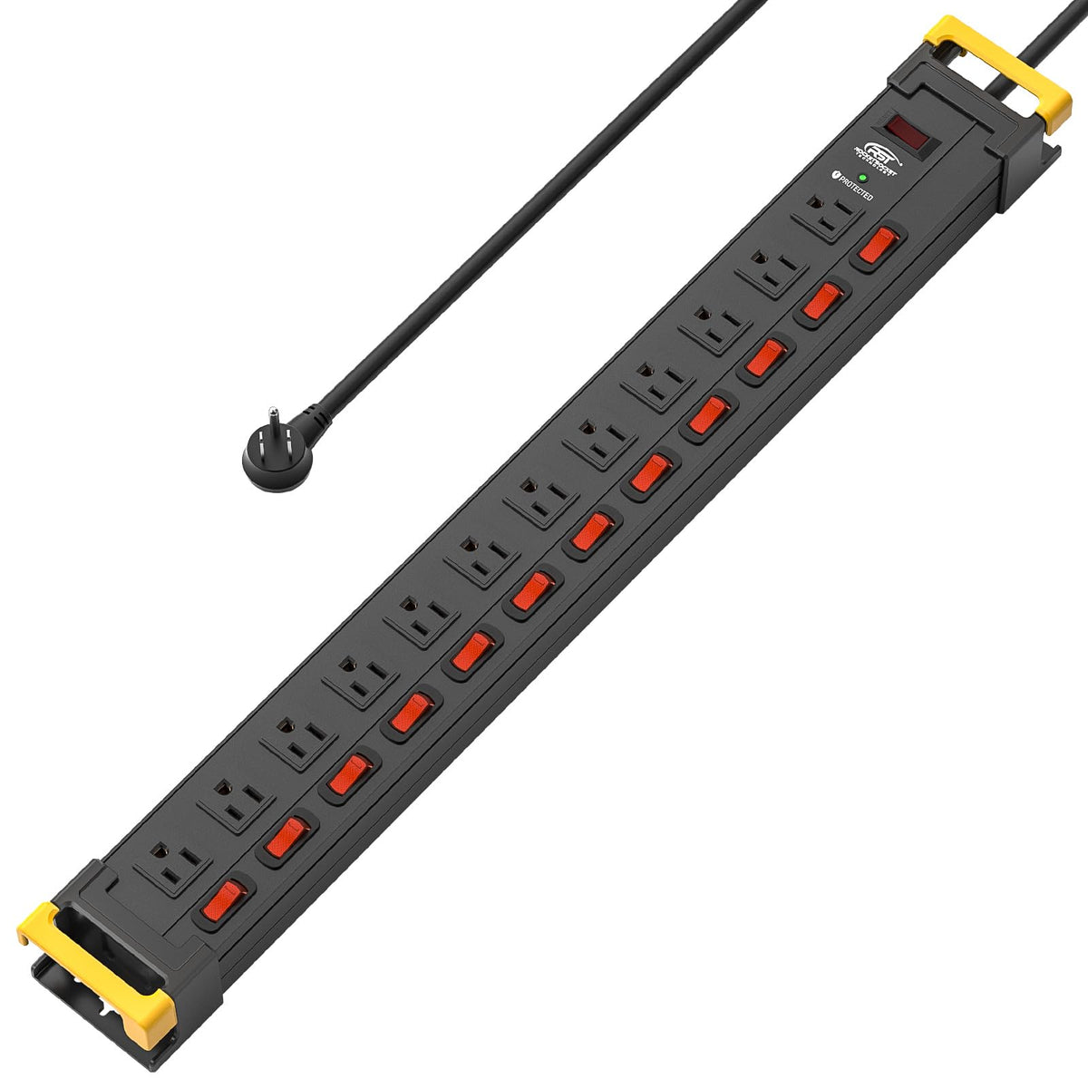Crst 12 Outlets Metal Long Power Strip,15Amp/1875W Heavy Duty Surge Protector Power Strips With Switches, Cord Manager, 9Ft Cord