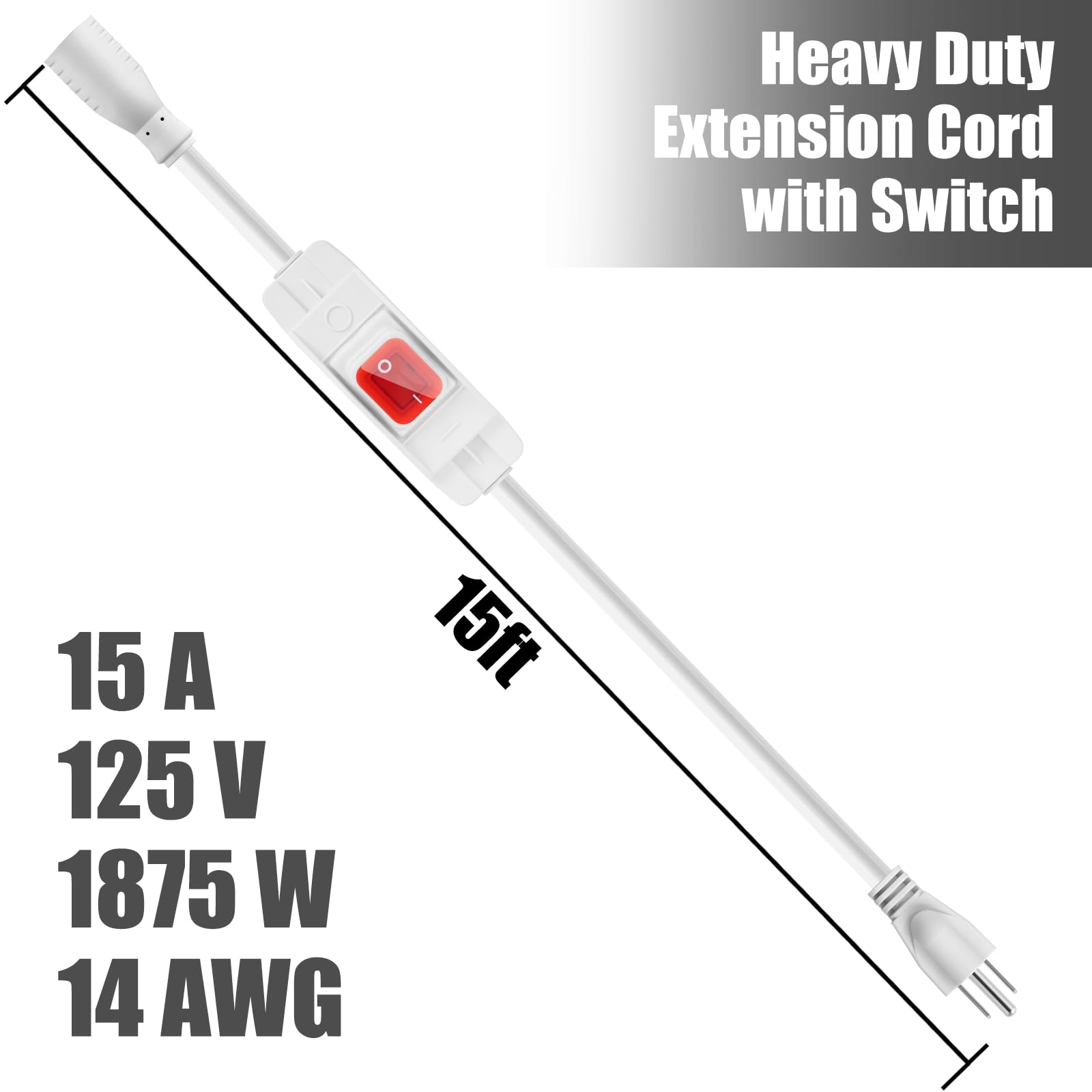 Extension Cord With Switch On/Off Waterproof Switch 15Ft No Plugging And Unplugging Invintage Stereo Devices Without Built In Po