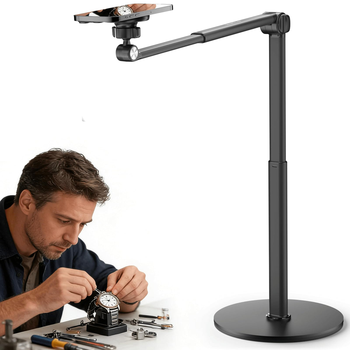Overhead Phone Stand for Desk, Heavy Duty Aluminum Overhead Phone Trip ...