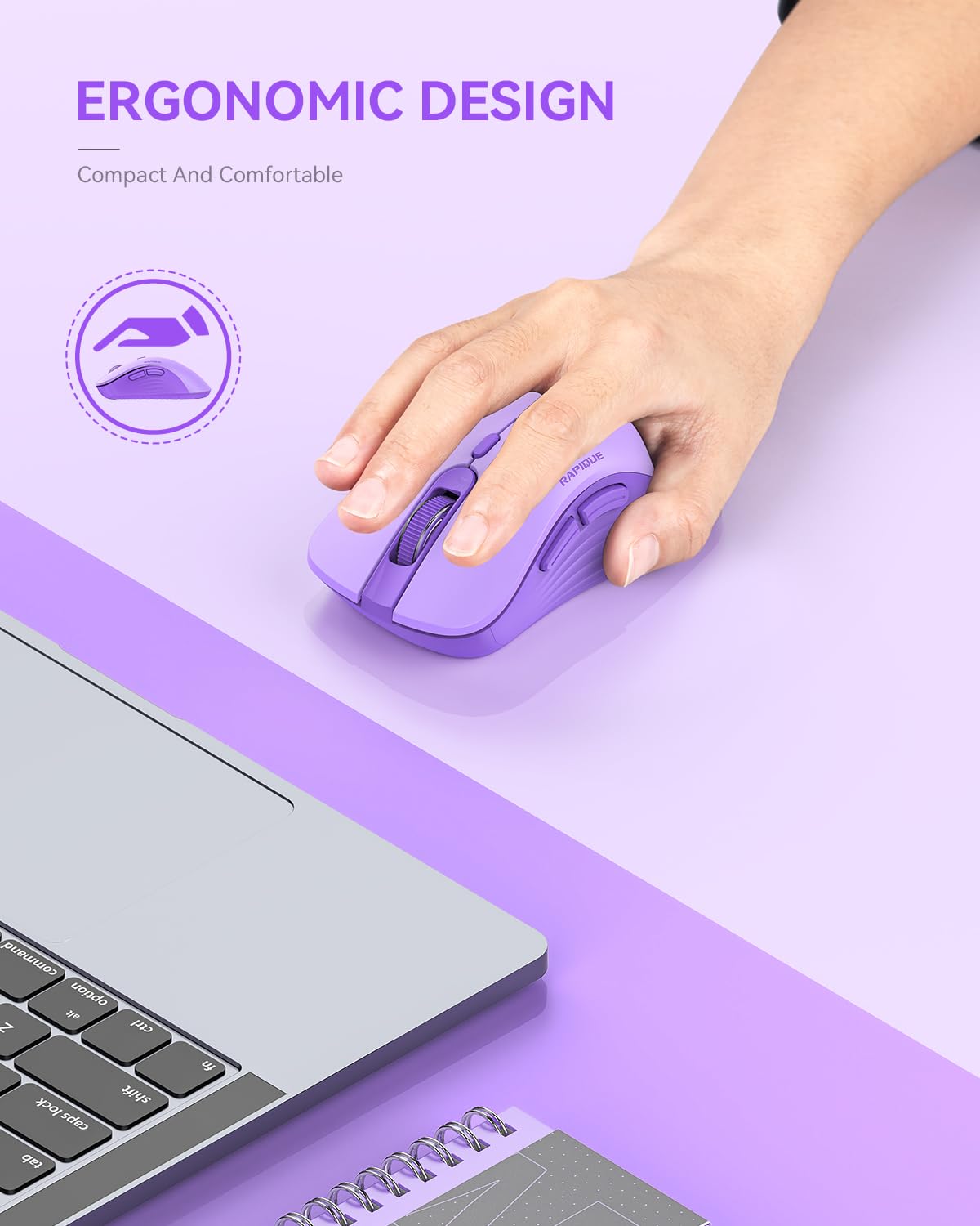 Rapique Wireless Mouse   Silent Computer Mice With Usb Receiver & Type C Adapter, Low Power, Ergonomic Cordless Mouse For Laptop