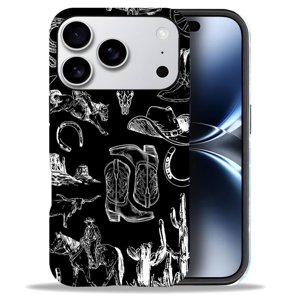 Compatible with iPhone 17 Pro Max,Anti-Scratch Frosted Case Cover,Western Collage Cowboy Black