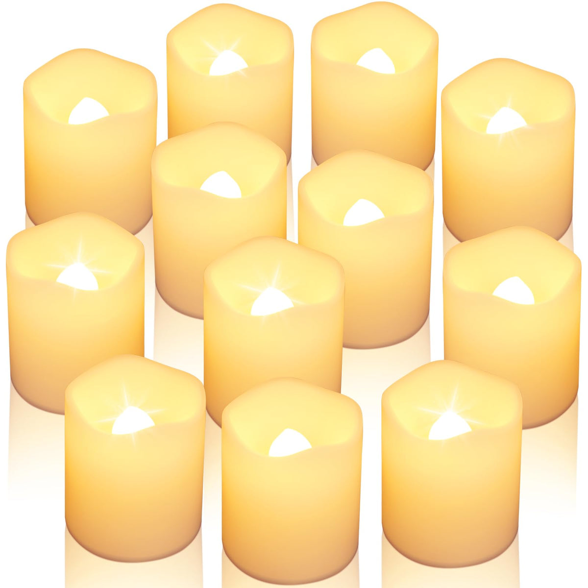 Shymery Flameless Votive Candles With Timer,12 Pack Last 15 Days Battery Operated Flickering Led Candles,18 Hours Off In 24 Hour