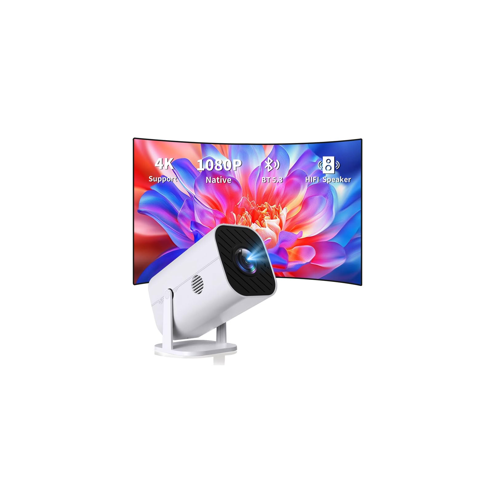 Mini Projector for iPhone, 1080P Projector for Bedroom (Built-in Bluetooth 5.3 And Speaker), Supports 4K, 210??Rotatable, Small