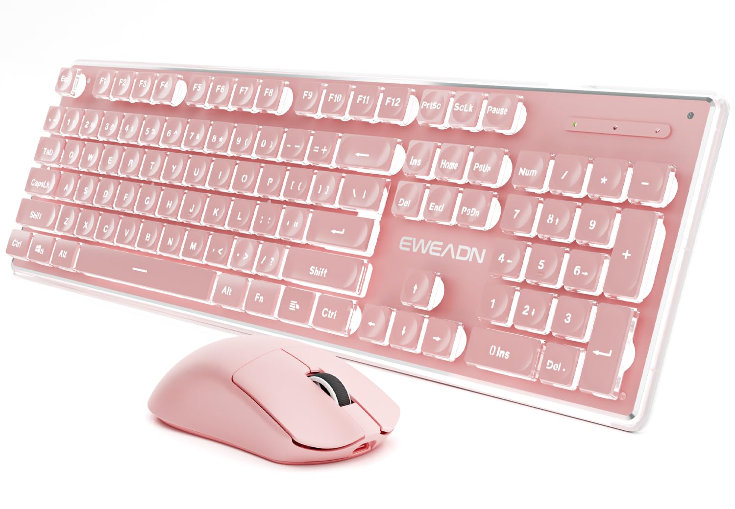 Wireless Keyboard and Mouse Combo with White Backlit Pudding KeycapsPink