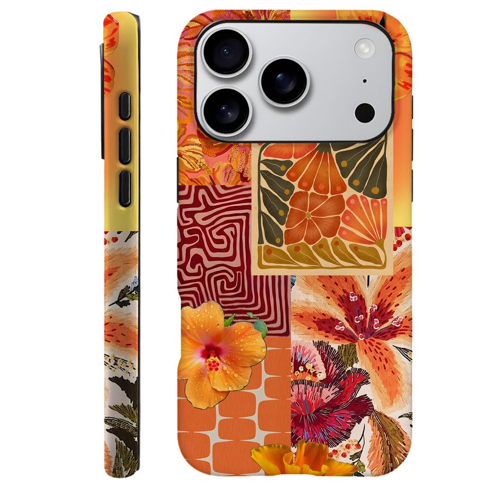 Compatible with iPhone 17 Pro,Durable & Shockproof Phone Case Cover Design - Orange Floral Hibiscus Collage Aesthetic