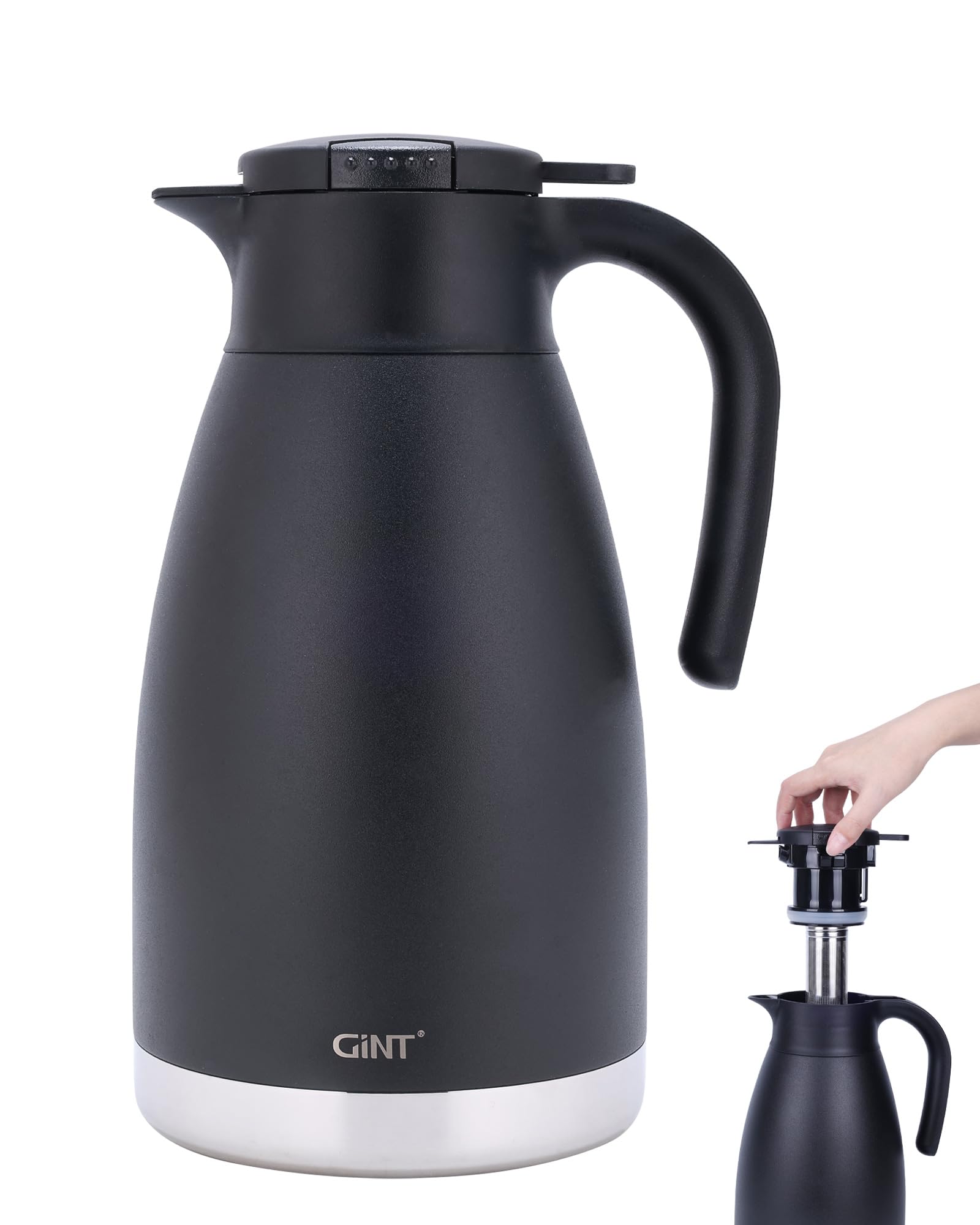 GiNT 74oz Thermal Coffee Carafe with Infuser - Insulated Tea Carafe, Removable Filter, Dishwasher-Safe | 2.2L 10+ Cups, Leak-Pro