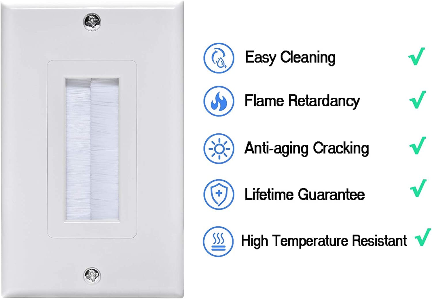 Brush Wall Plate Cable Pass Through Insert, 1 Gang Wall Plate Cable Access Strap, In Wall Wires For Hdtv, Hdmi, Network, Coaxial
