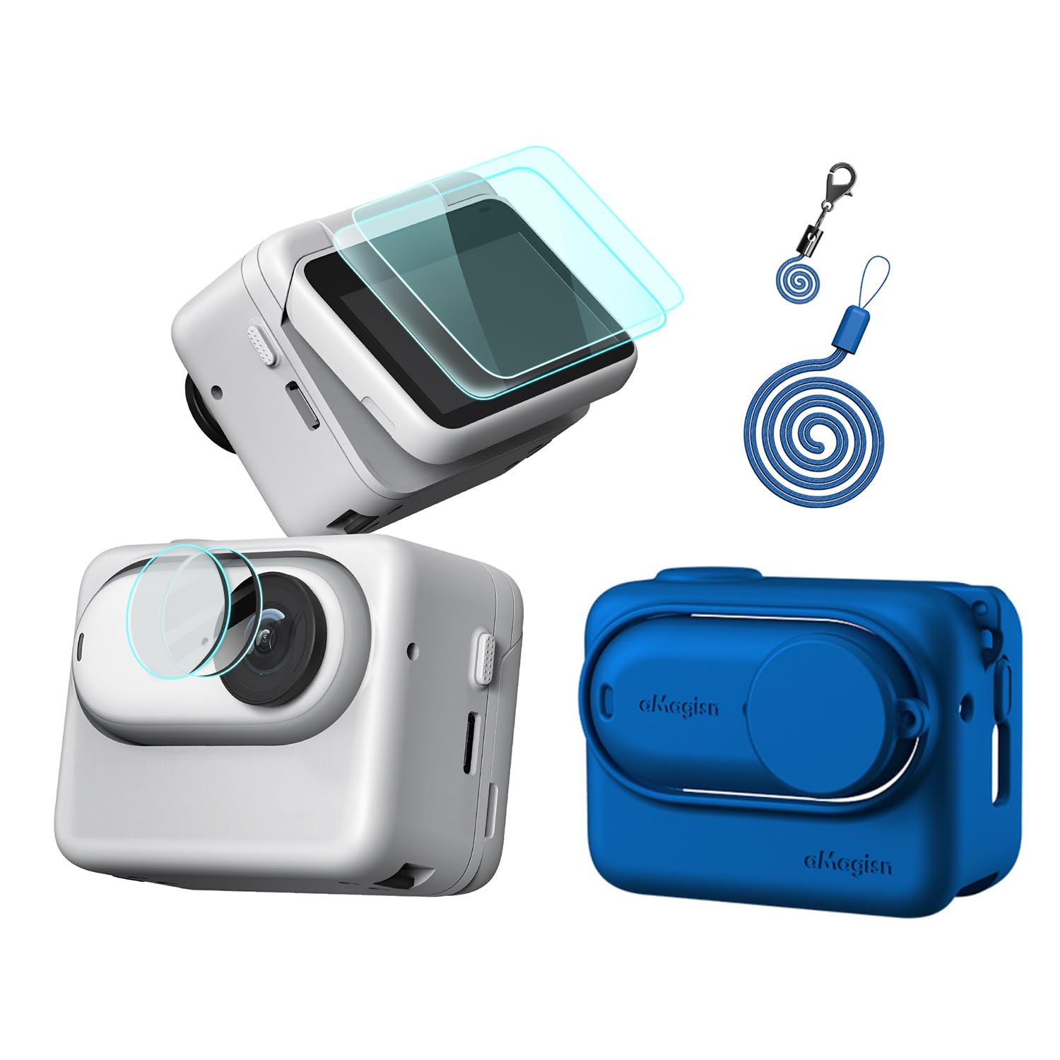 Rszfnjxry Silicone Protective Cover Case,Screen And Lens Protector For Insta360 Go 3(Blue)