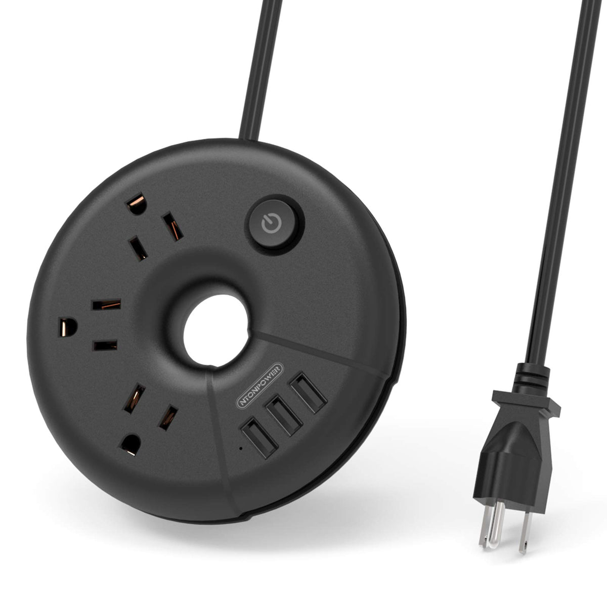 Travel Power Strip With Usb Ports, Ntonpower Portable Desktop Charging Station With 3 Outlets 3 Usb, 5 Ft Extension Cord, Compac