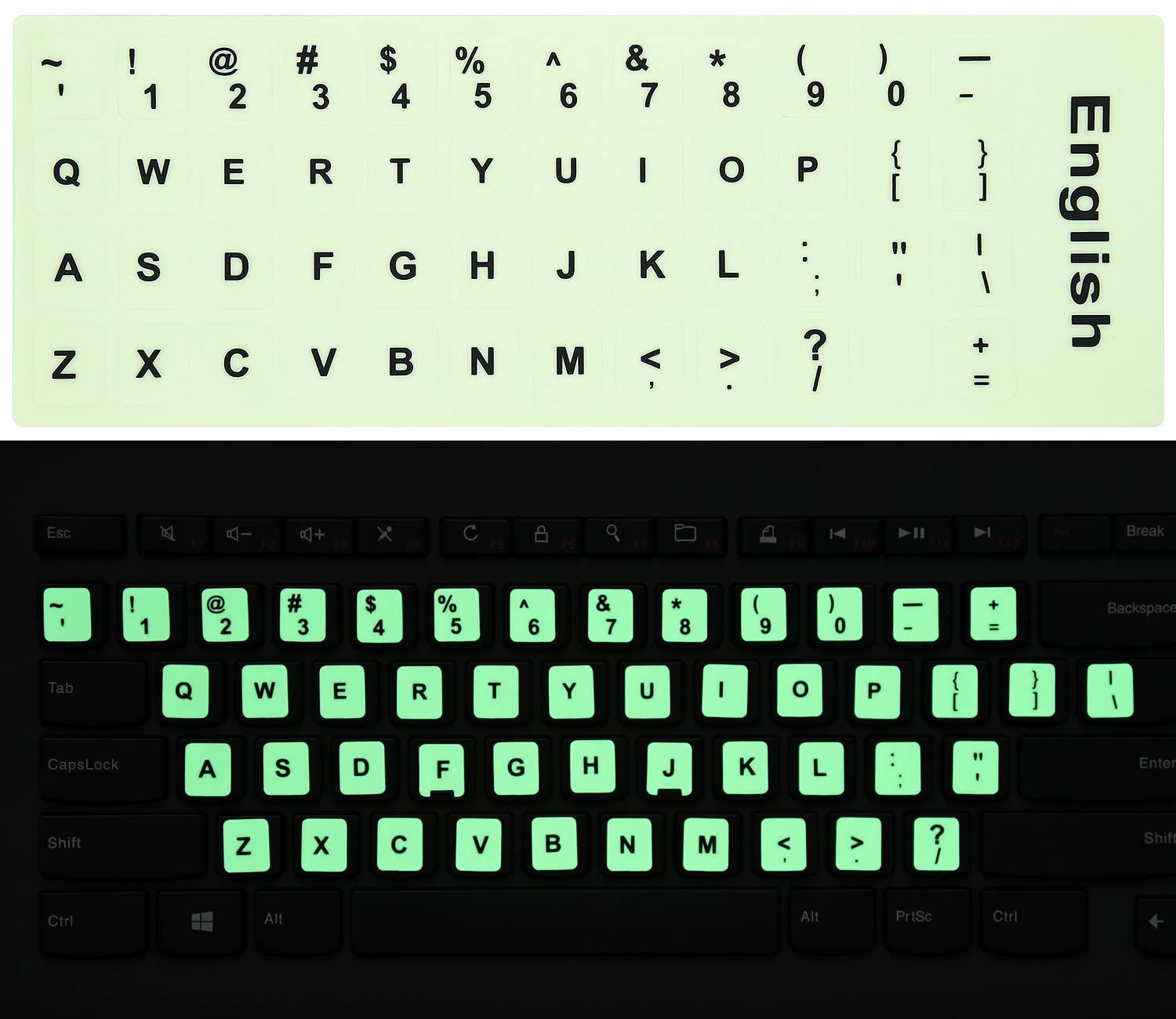 2Pcs Pack Universal English Keyboard Stickers Glow In The Dark, Keyboard Letters Stickers For Computer Laptop Notebook Desktop (