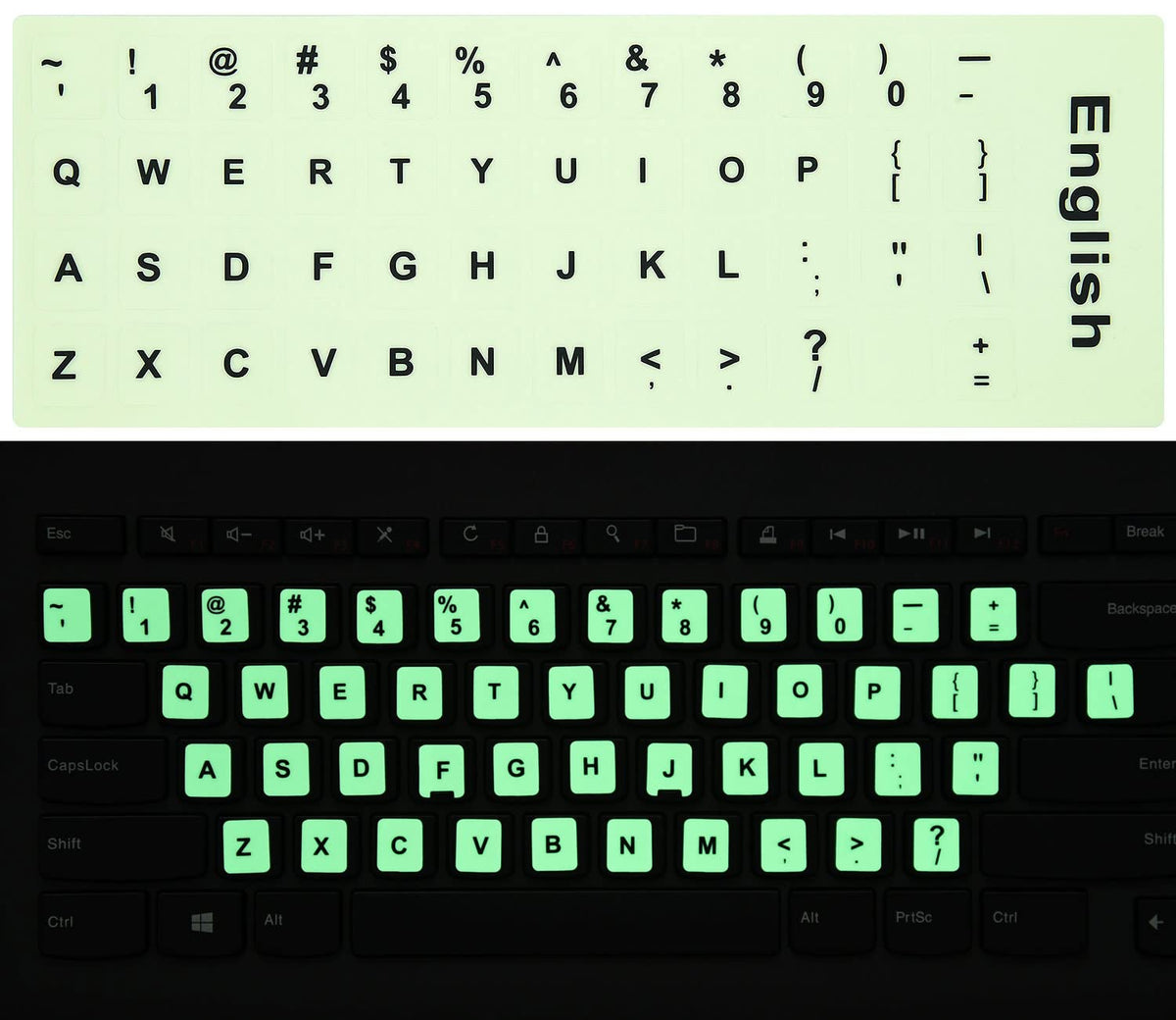 2Pcs Pack Universal English Keyboard Stickers Glow In The Dark, Keyboard Letters Stickers For Computer Laptop Notebook Desktop (