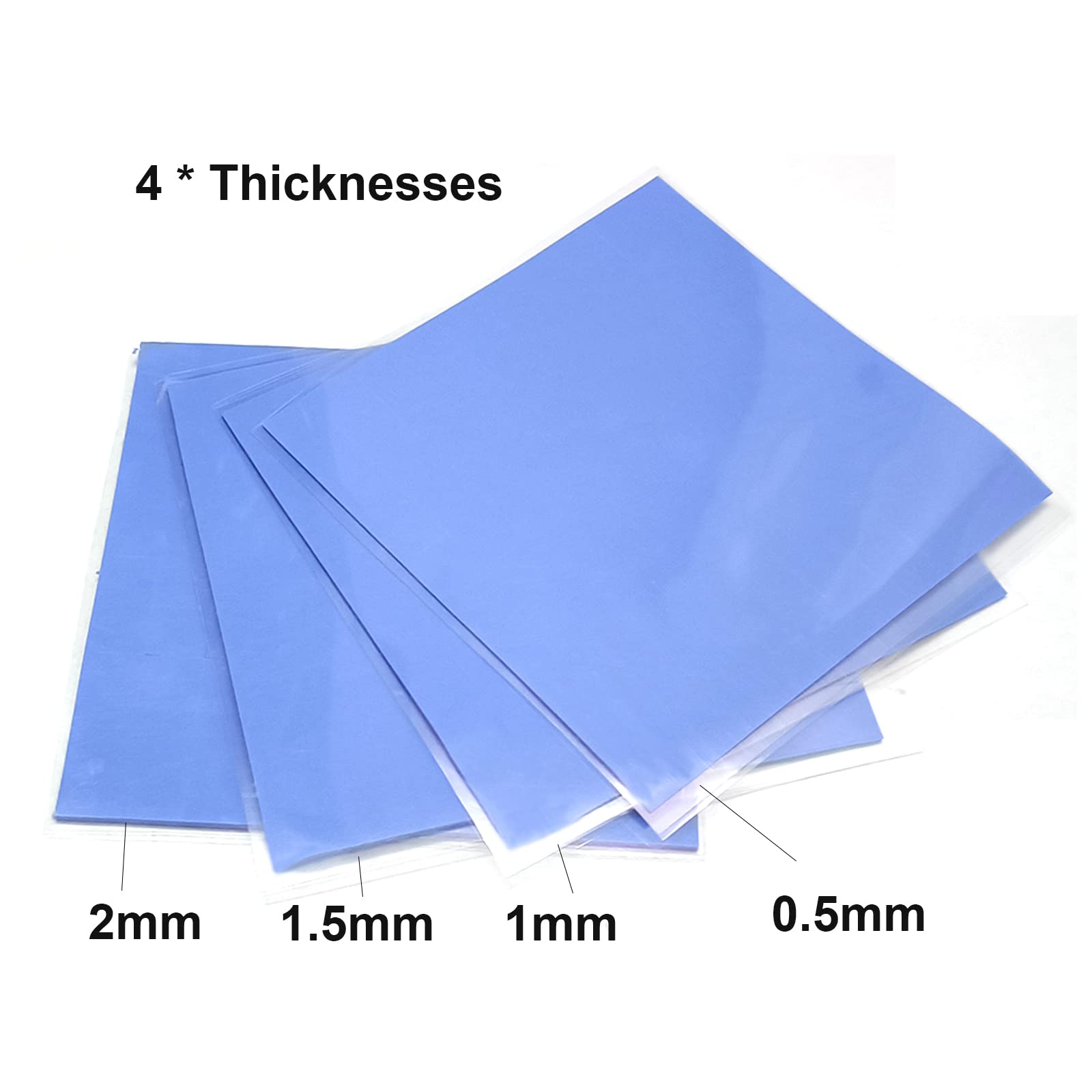4 Pieces Silicone Thermal Pad, 0.5Mm 1Mm 1.5Mm 2Mm Thickness 100X100Mm Whole Piece, Thermal Conductivity 3.0 W/Mk, Heat Resistan