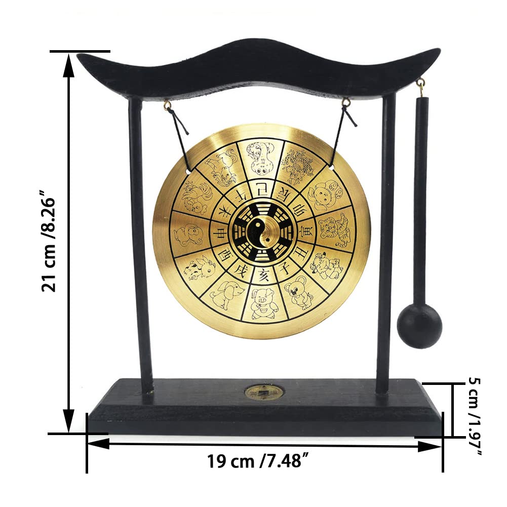 Hooshing Zen Art Brass Feng Shui Desktop Gong With Stand Asian Decor For Home Office Chinese Zodiac Signs