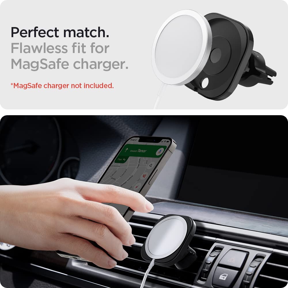 Spigen Mag Fit Phone Holder Car Mount Designed For Magsafe Compatible Iphone 16 Pro Max, 16 Pro, 16 Plus, 16 (Charger Not Included) (Requires Usb C Car Charger)   Black