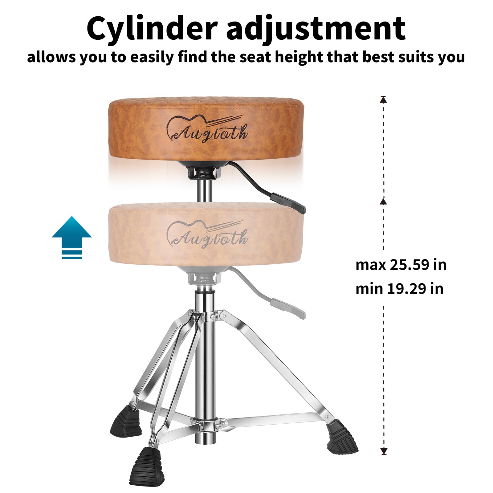 Augioth Hydraulic Drum Throne With 4 Memory Foam Seat (18-22 Height Adjustable) - Upgraded Tripod Base Supports 500Lbs, Breathab