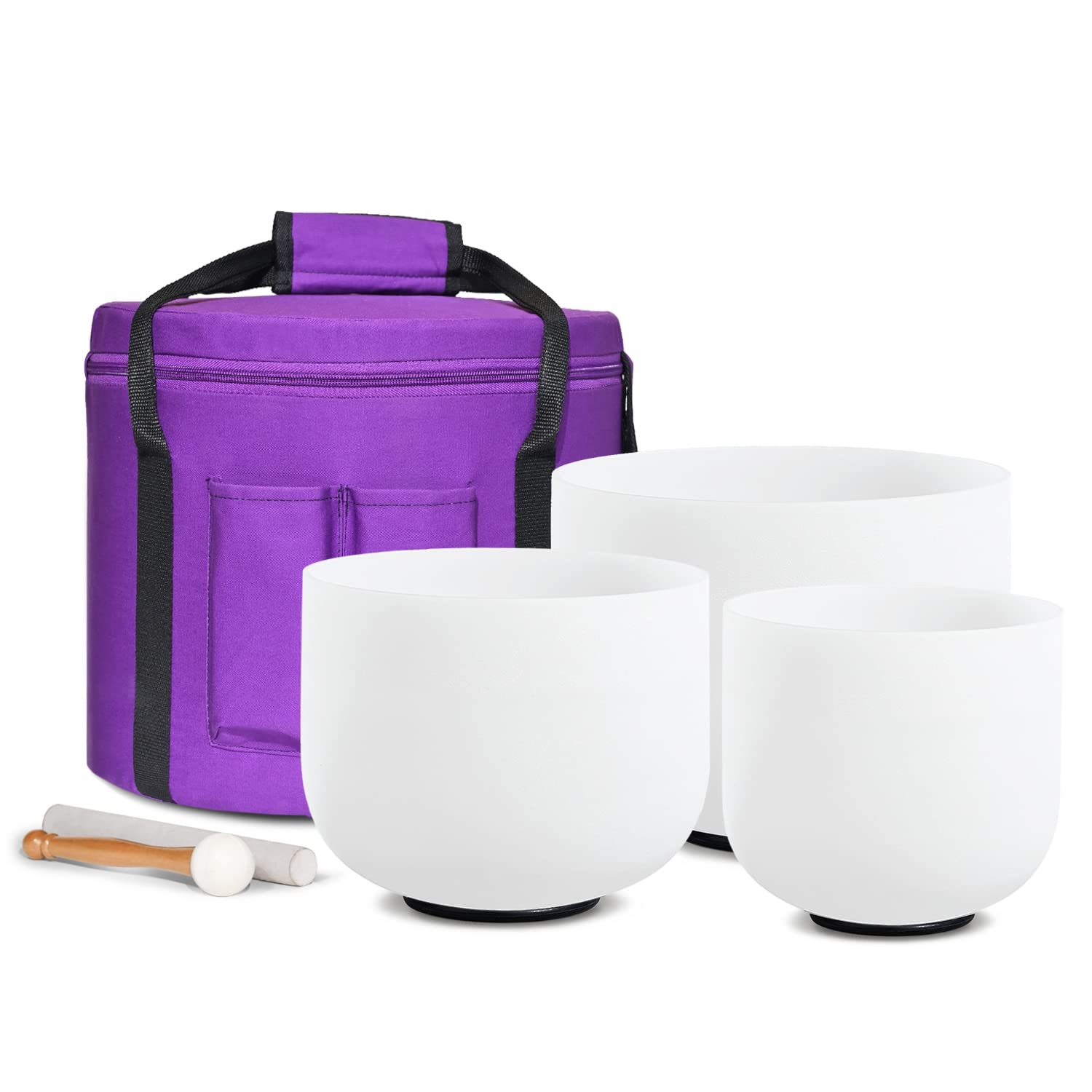 CVNC 440HZ 7 G+9 E+11 C 3 PCS Frosted Crystal Singing Bowls Set with Bag Mallets and Rubber O-rings for Sound Healing Bath Thera