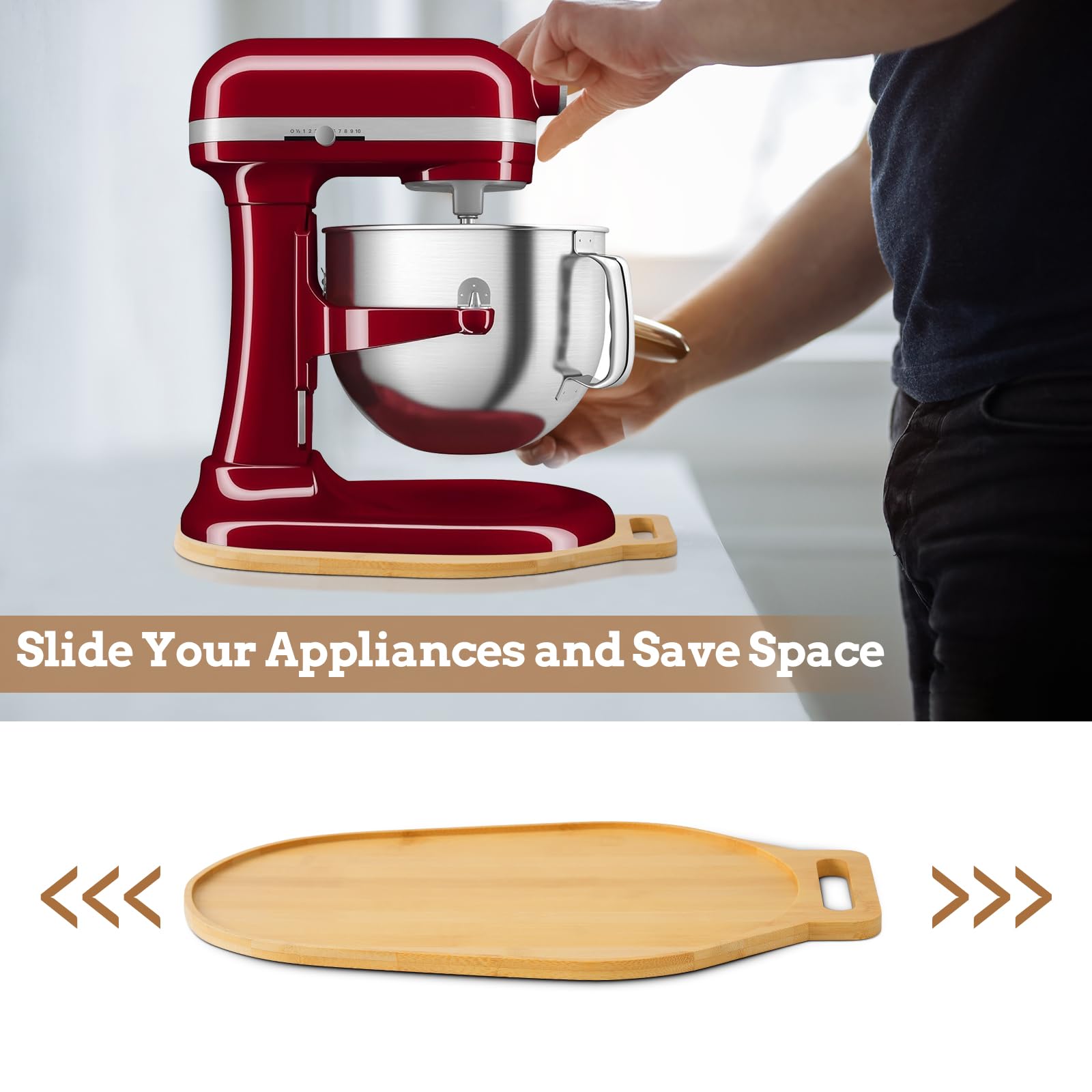 Bamboo Sliding Mat For Kitchenaid Mixer, Mixer Mover Slider Mat Pad Compatible With Kitchenaid Bowl Lift 5 8 Qt Stand Mixer,Kitc