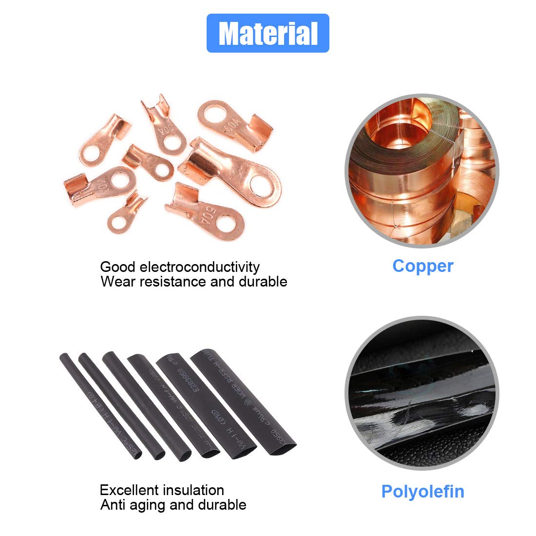 Glarks 300Pcs Open Barrel Wire Crimp Copper Ring Lugs Wire Crimp Terminal Connectors Ot 5A 10A 20A 30A 40A 50A 60A 100A With Hea
