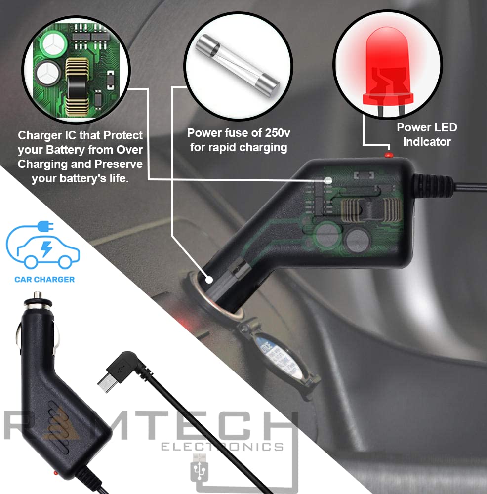 Ramtech Dc 12V 2A Universal Car Charger Power Adapter Cable Cord For Gps + Bonus Stylus Pen, Compatible With Gps Nuvi 50 50Lm 52