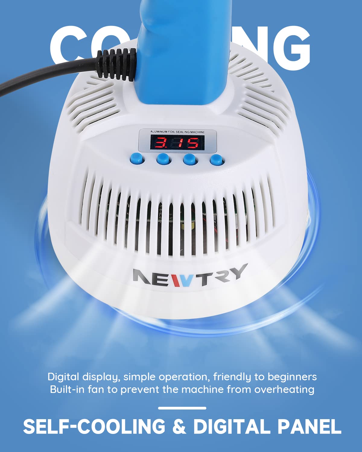 Newtry Induction Sealer Heat Handheld Sealing Machine Diameter 0.79�� 3.94�� Electromagnetic Manual Power & Time Adjustable For Plastic Glass Bottles Caps(110V Us Plug)