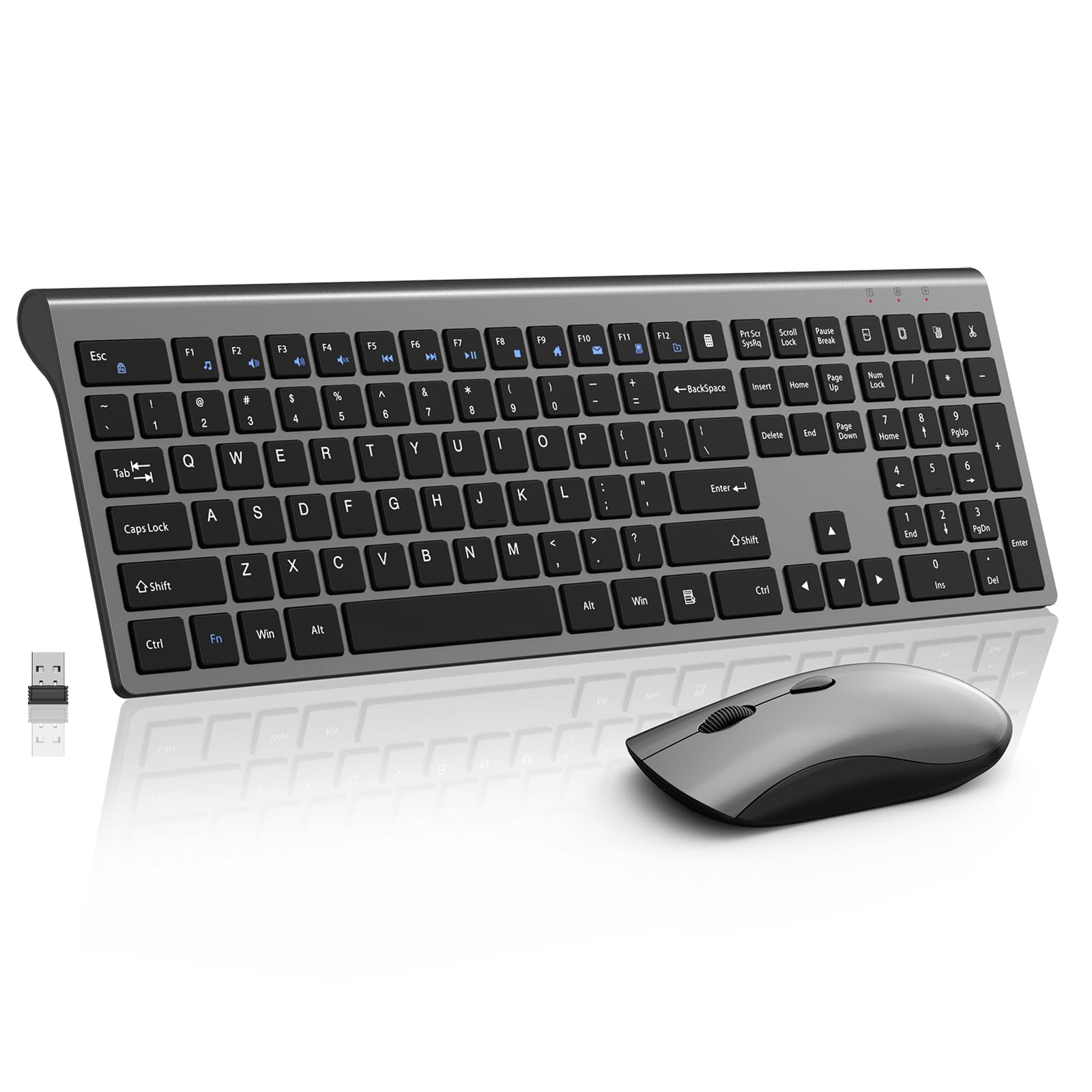 SHUNJINRUN Slim Silent Full Size Wireless Keyboard Mouse Combo Space Grey