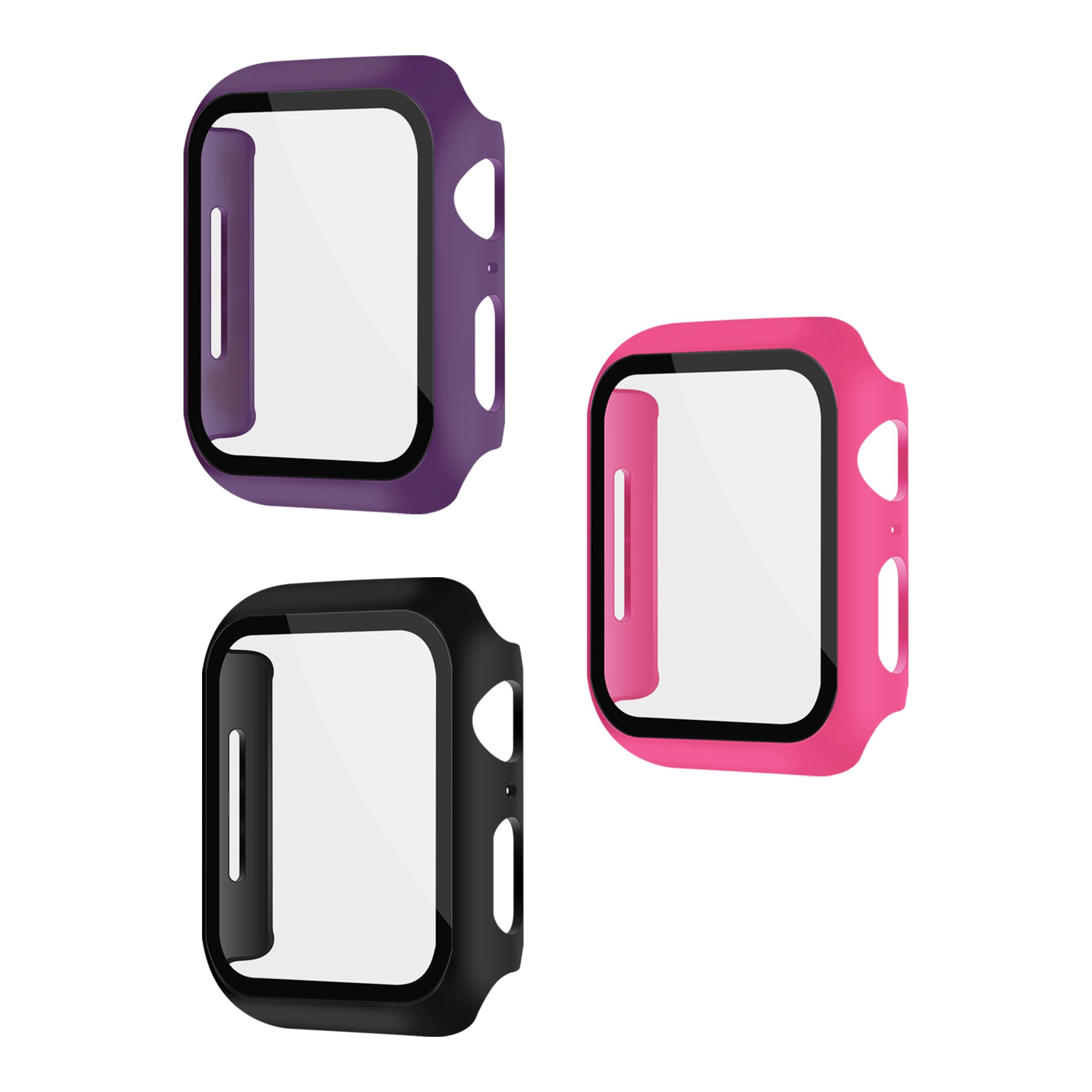 XFEN 3-Pack Case with Screen Protector for Apple Watch 41mm Series 9/8/7 - Black/Hot Pink/Plum
