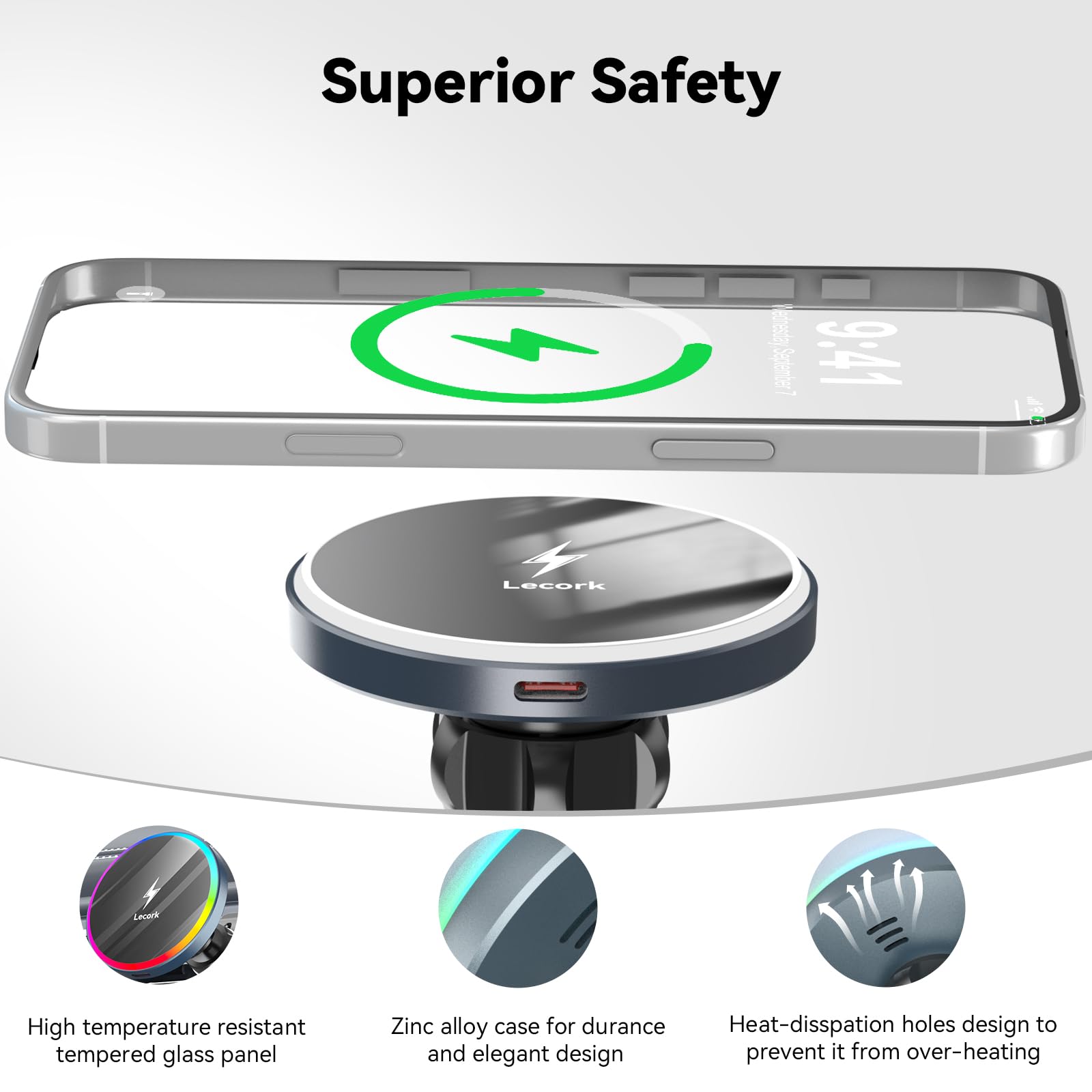 Lecork For Magsafe Car Mount Charger, 15W Air Vent Magnetic Wireles Car Mount Charger For Iphone 16 Pro Max Accessories, Car Pho