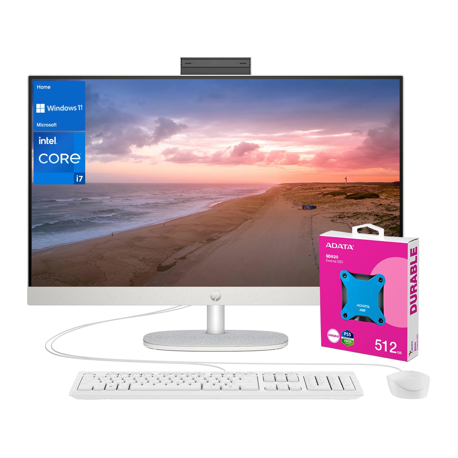 HP 27 i7 All in One Desktop, 27 FHD, Intel i7-1355U, 64GB RAM, 2TB SSD, Wired Keyboard & Mouse, IR Camera, HDMI, RJ45, Wi-Fi 6, 