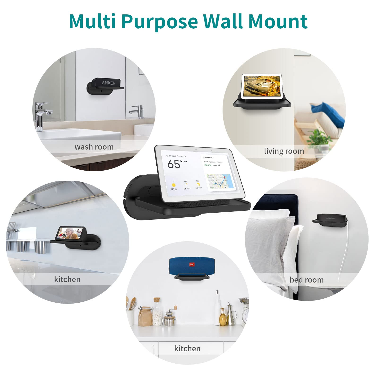 Homemount Mount For Google Nest Hub Max   Wall Mount Holder Shelf Compaitble With Nest Hub Max (Black)