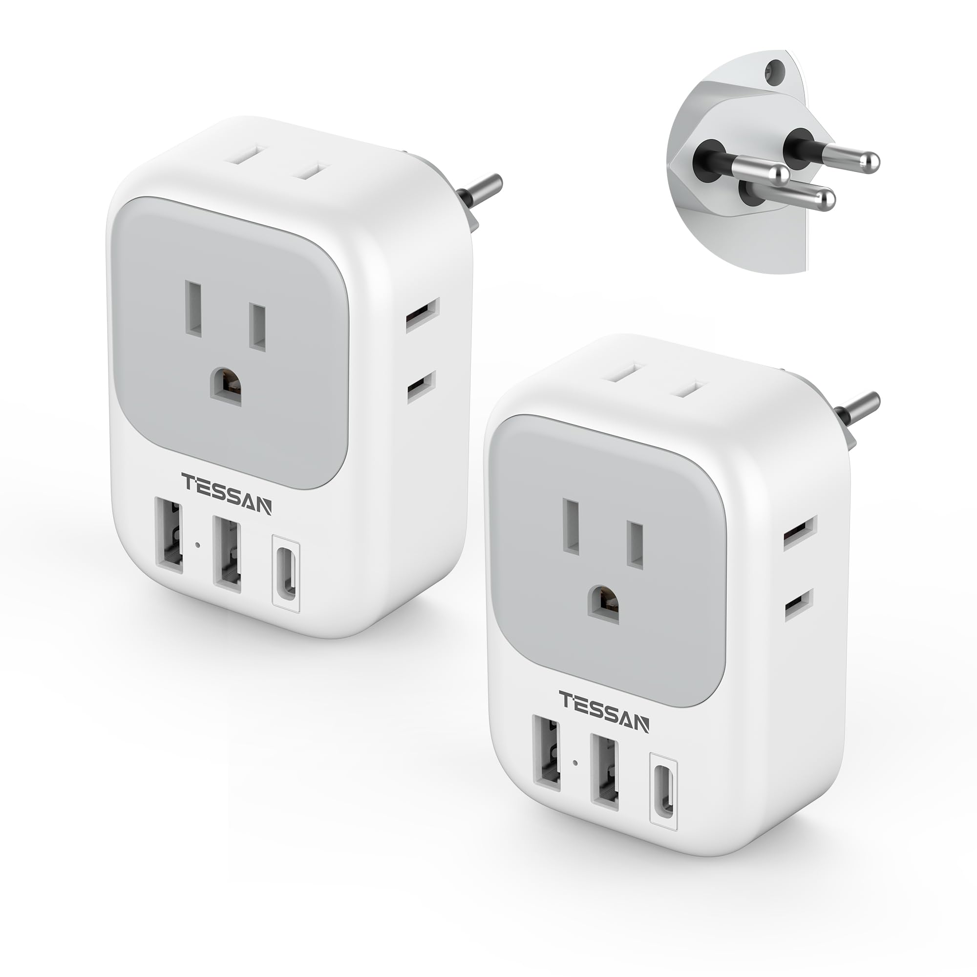 Switzerland Power Adapter 2 Pack, Tessan Type J Adaptor With 4 Outlets 3 Usb Charging Ports(1 Usb C), Swiss Plug For Us To Switz