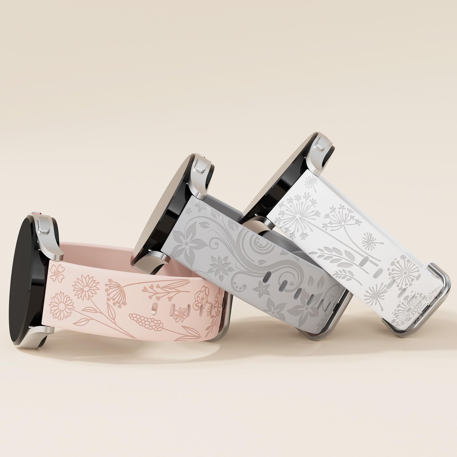 Flower Engraved Bands Compatible With Samsung Galaxy Watch 7/ Fe/ 6/5/ 4/ Active 2 40Mm 44Mm/ 5 Pro 45Mm/ Watch 6/4 Classic 43Mm