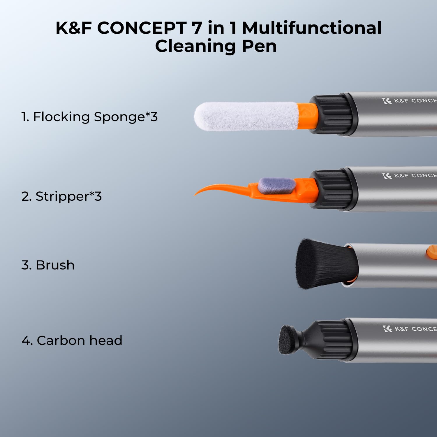K&F Concept Multifunctional Lens Cleaning Kit, Aluminium Alloy Lens Cleaning Pen*1 + Airpods Stripper*3 + Flocking Sponge*3 For