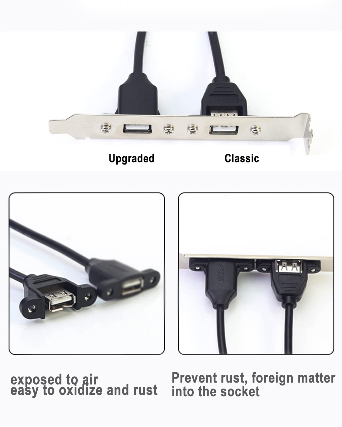 Juxinice 2Pack Usb2.0 Male To Female Extension Cable With Ears Can Be Fixed Various Chassis/Cabinets/Panels Usb Extender W/Screw