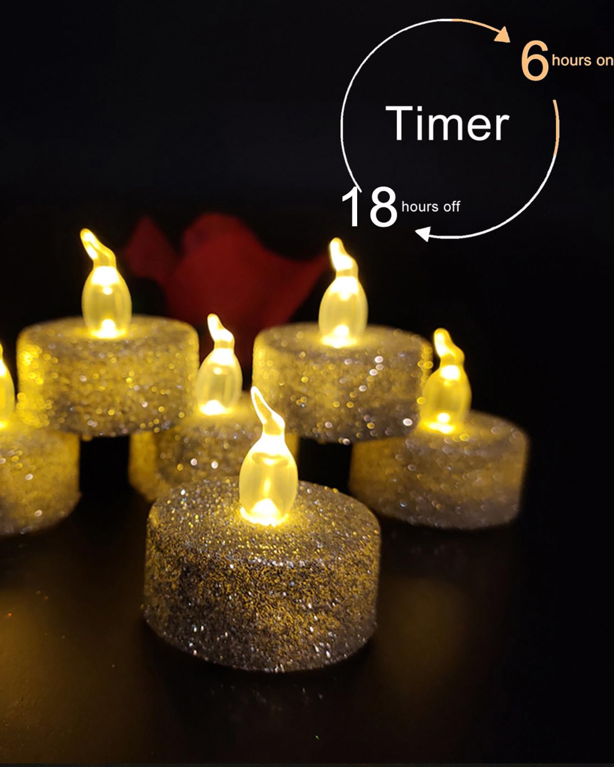 Oneihomm Silver Flameless Tealight Candles With Timer,Glitter Battery Operated Tea Lights For Event, Christmas Decorations,Anniv