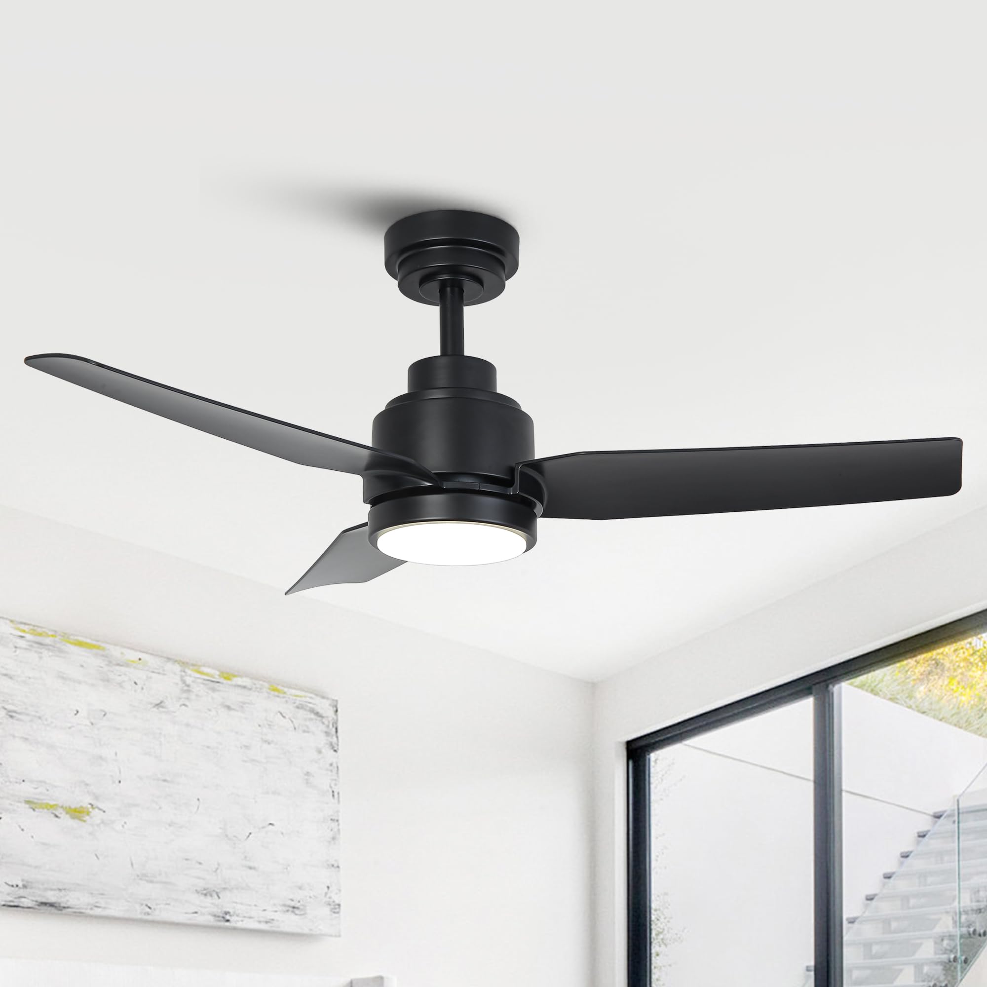 Ceiling Fans with Lights and Remote, 42 Inch Black Modern Ceiling Fan with Remote/APP Control, Indoor Outdoor Ceiling Fans for B