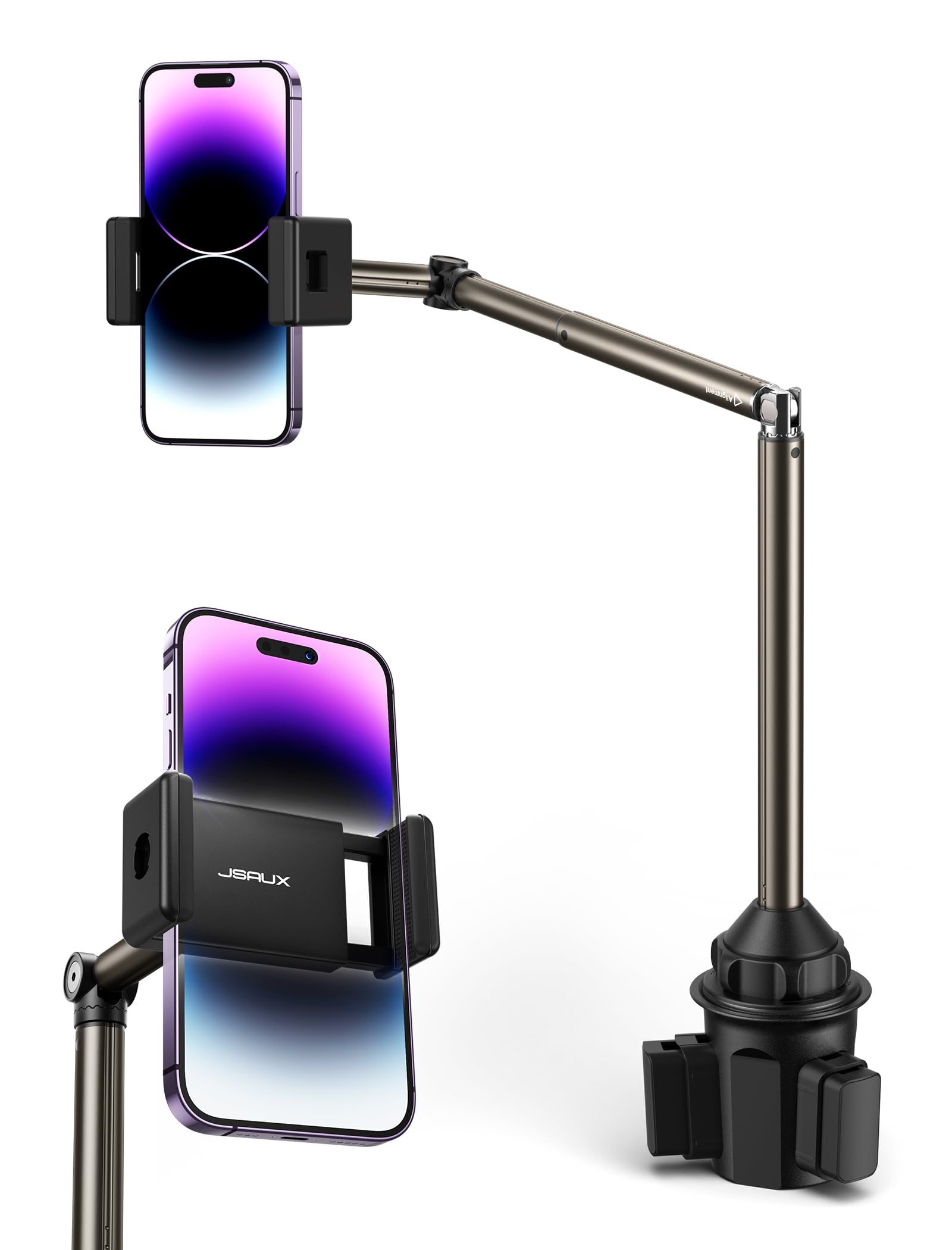 JSAUX Cup Holder Phone Mount for Car, Metal Long-Arm Ultra Stable Durable Phone Holder Car Cupholder Adjustable Cup Cell Phone H