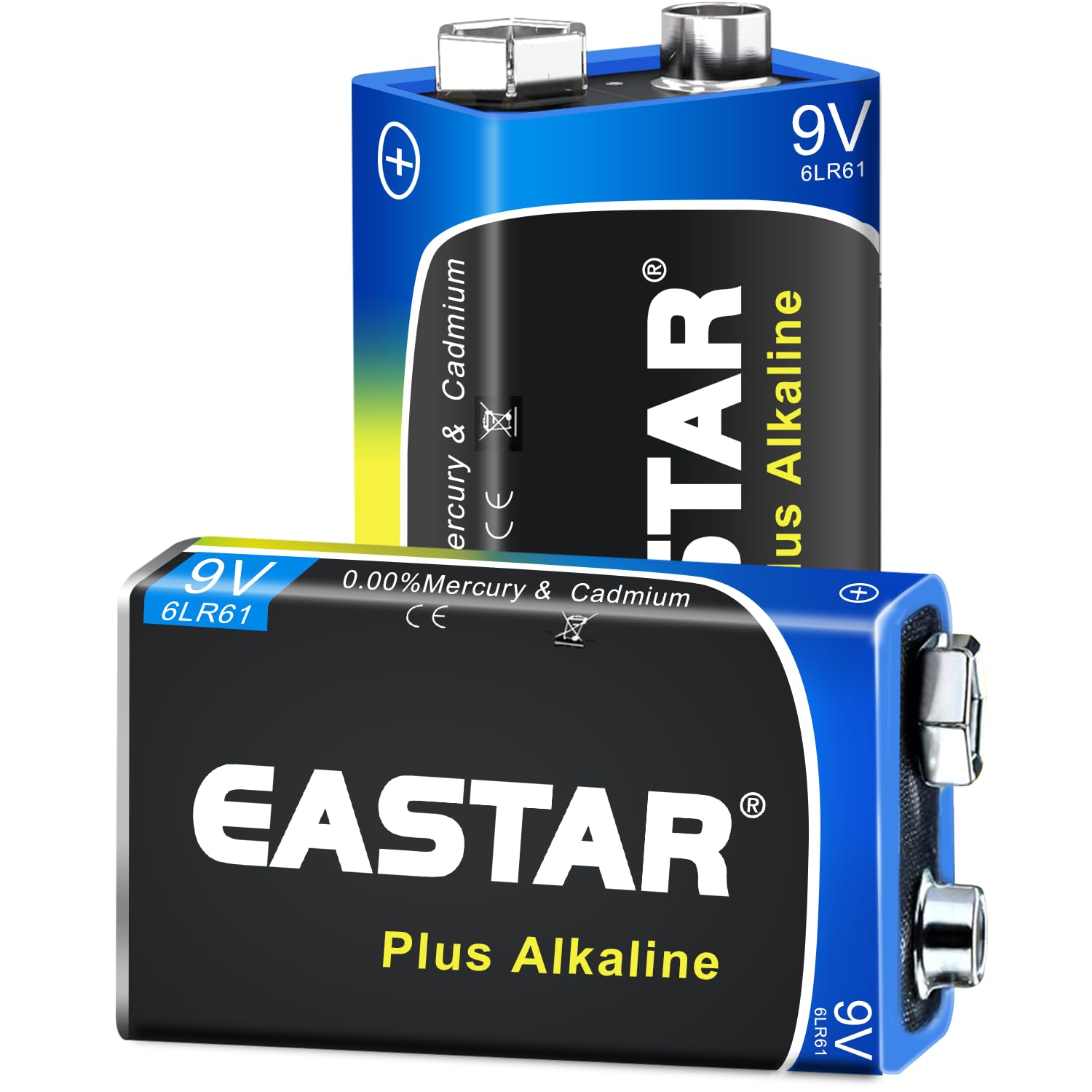 EASTAR BTS 9V Batteries - Alkaline 9 Volt Batteries (2 Pack) for Smoke Detectors, Long-Lasting Power for Daily Devices, 10 Year 