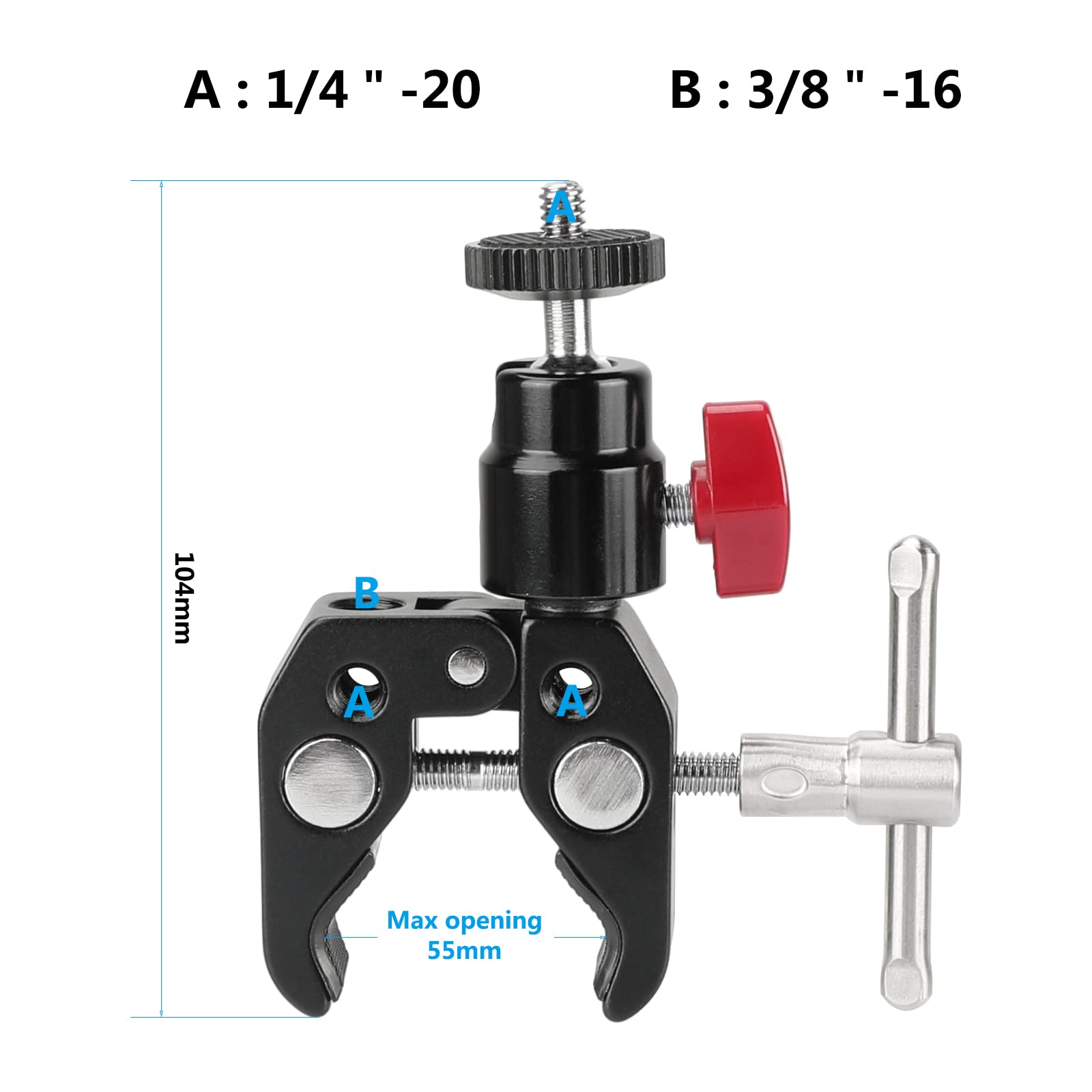 Camvate Super Clamp Articulated Mini Ball Head With 1/4'' 20 Thread Hole   1414