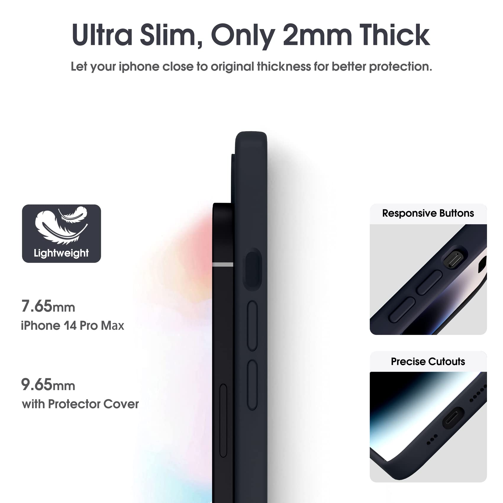 Supdeal Liquid Silicone Case For Iphone 14 Pro Max - [Camera All-Round Protection] [Soft Microfiber Lining Anti-Scratch] 4 Layer