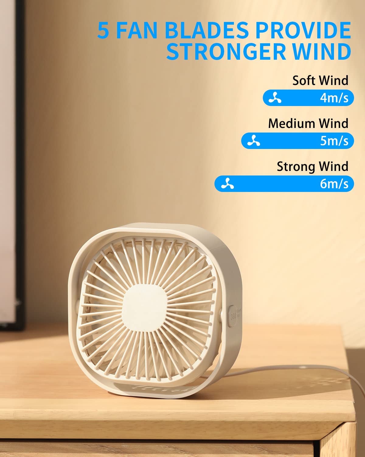Small Usb Desk Fan, 4 Inch Quiet Mini Table Fan,3 Speeds Portable Desktop Fan, 360Rotatable Little Personal Fan,Small Cooling Fa