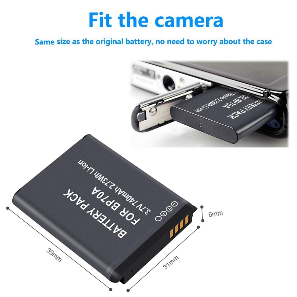 Tenberly 3 Pack BP-70A Replacement Batteries with Charger for Samsung WB30F DV150F MV800 ES70 PL20