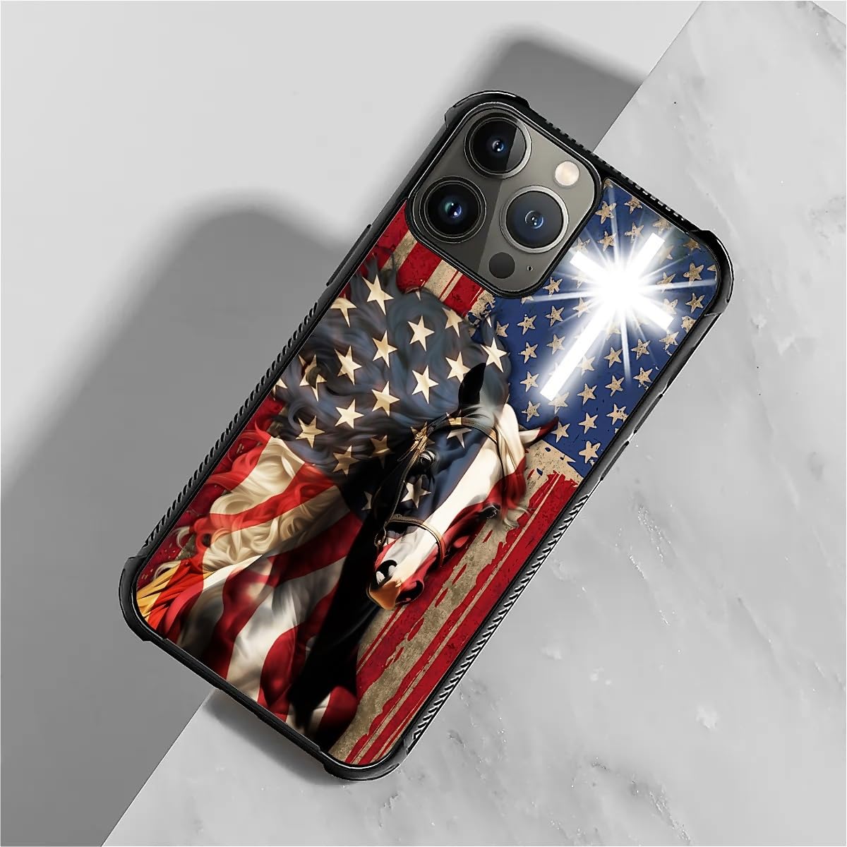 Fkbrcl4U For Iphone 15 Pro Max Case, Red American Flag Horse Cross Pattern Graphic Design Girl Boy Soft Silicone Hard Acrylic Sh