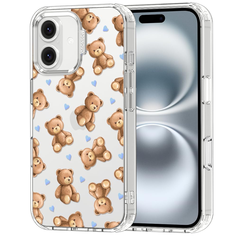 MOSNOVO for iPhone 16 Case, Shockproof Military-Grade Protection 6.6ft Drop Tested, Clear Phone Case for iPhone 16, Teddy Mood D