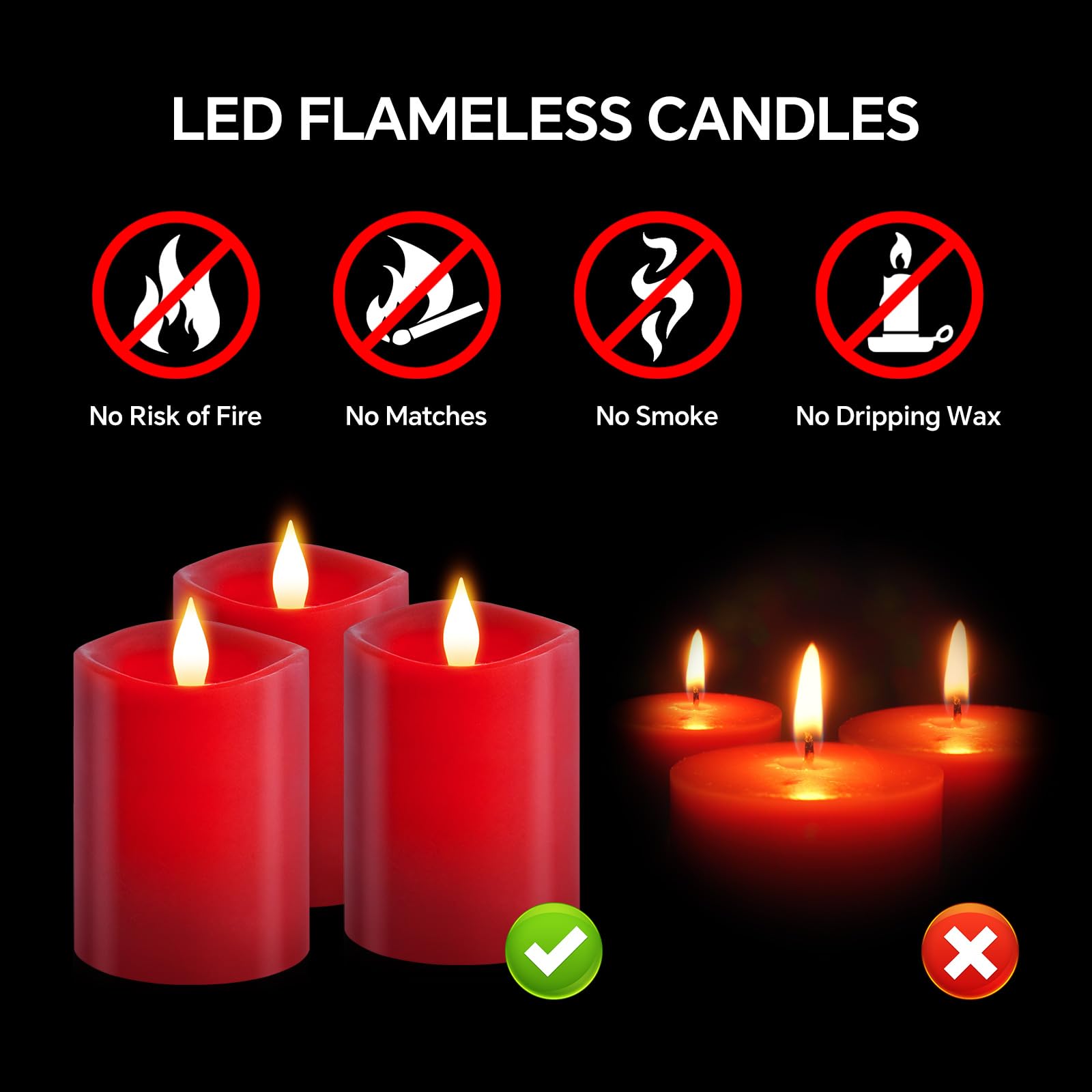 Milysoek 3X4 Flickering Flameless Candles Set Of 3,Real Wax Pillar Led Candles Flickering,4 Inch Flameless Candles With Remote,B