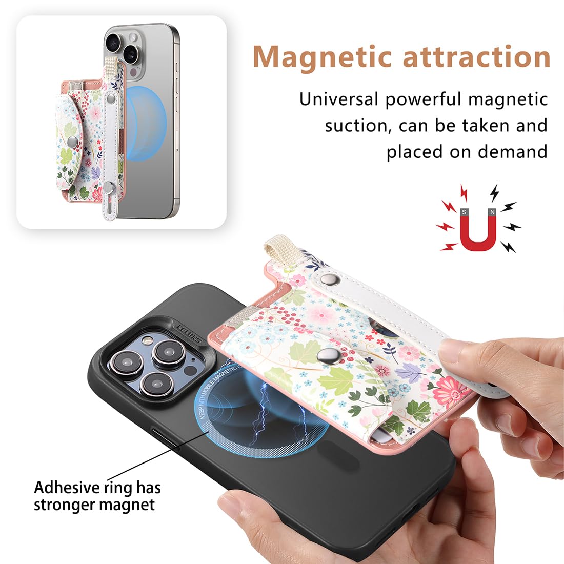 For Magsafe Wallet,Magnetic Wallet For Iphone 12-16 Series,Ultra-Slim Card Holder With Movable Leather Strap-Stand,Hold 2 Cards,